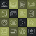 Set line Mail and e-mail, Document cursor, Chat messages notification on phone, Website envelope, Phone graphic tablet