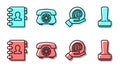 Set line Mail and e-mail in hand, Address book, Telephone and Stamp icon. Vector Royalty Free Stock Photo