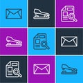 Set line Mail and e-mail, Document with graph chart and Stapler icon. Vector Royalty Free Stock Photo