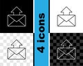 Set line Mail and e-mail icon isolated on black and white, transparent background. Envelope symbol e-mail. Email message Royalty Free Stock Photo