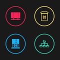 Set line Mail server, Folder tree, Trash can and Server, Data, Web Hosting icon. Vector Royalty Free Stock Photo