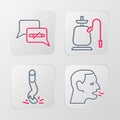 Set line Man coughing, Cigarette butt, Hookah and No smoking icon. Vector Royalty Free Stock Photo