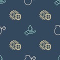 Set line Man coughing, Shield protecting from virus and Washing hands with soap on seamless pattern. Vector