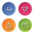 Set line Man hat, Men underpants, Winter and Skirt. Color circle button. Vector