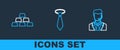 Set line Man with a headset, Gold bars and Tie icon. Vector Royalty Free Stock Photo
