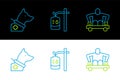 Set line Man without legs sitting wheelchair, Guide dog and IV bag icon. Vector