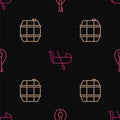 Set line Mandolin, Barrel for wine and Gondola on seamless pattern. Vector