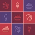 Set line Map of Italy, Pasta spaghetti and Ice cream in waffle icon. Vector