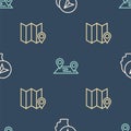 Set line Map marker with human, Folded map location and Route on seamless pattern. Vector