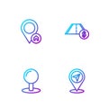 Set line Map pin, Push, Location with house and Toll road traffic. Gradient color icons. Vector