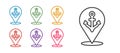 Set line Map pointer with anchor icon isolated on white background. Set icons colorful. Vector Royalty Free Stock Photo