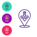 Set line Map pointer with anchor icon isolated on white background. Set icons colorful. Vector Royalty Free Stock Photo
