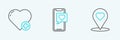 Set line Map pointer with heart, Heart and Smartphone speech bubble icon. Vector Royalty Free Stock Photo