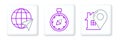 Set line Map pointer with house, Location on the globe and Compass icon. Vector Royalty Free Stock Photo