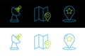 Set line Map pointer with star, Radar and Folded map location marker icon. Vector Royalty Free Stock Photo