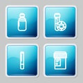 Set line Marijuana or cannabis olive oil, Chemical test tube with marijuana, joint and Medical bottle icon. Vector