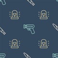 Set line Marijuana joint, Flasher siren and Police electric shocker on seamless pattern. Vector