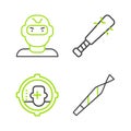 Set line Marijuana joint, Headshot, Baseball bat with nails and Thief mask icon. Vector