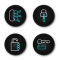 Set line Marked key, Safe combination lock, Lock picks for picking and Bunch of keys icon. Vector Royalty Free Stock Photo