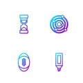 Set line Marker pen, American Football ball, Old hourglass with sand and Solar system. Gradient color icons. Vector
