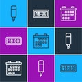 Set line Marker pen, Calendar and Digital alarm clock icon. Vector