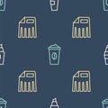 Set line Marker pen, Paper shredder and Coffee cup to go on seamless pattern. Vector Royalty Free Stock Photo