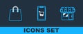 Set line Market store, Handbag and Mobile shopping cart icon. Vector