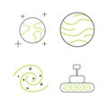 Set line Mars rover, Black hole, Planet and Earth globe icon. Vector Royalty Free Stock Photo