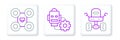 Set line Mars rover, Drone and Robot setting icon. Vector
