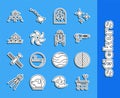 Set line Mars rover, Earth structure, Ray gun, Alien, Black hole, and Robot icon. Vector
