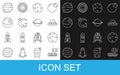 Set line Mars rover, Planet, UFO flying spaceship, Asteroid, Moon and stars, Death, and Saturn icon. Vector