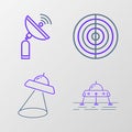 Set line Mars rover, UFO flying spaceship, Earth structure and Radar icon. Vector