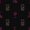 Set line Martini glass, Effervescent tablets water and Cocktail on seamless pattern. Vector Royalty Free Stock Photo