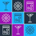 Set line Martini glass, Plastic bag of drug and Firework icon. Vector