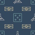Set line Martini glass, Stacks paper money cash and Game dice on seamless pattern. Vector Royalty Free Stock Photo