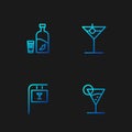 Set line Martini glass, Street signboard with Bar, Vodka pepper and and . Gradient color icons. Vector Royalty Free Stock Photo