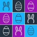 Set line Mask with long bunny ears, Easter egg and Easter egg icon. Vector