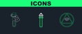 Set line Masons, Bottle with love potion and Magic staff icon. Vector