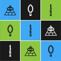 Set line Masons, Magic wand and hand mirror icon. Vector