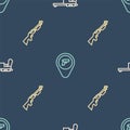 Set line Mauser gun, Hunting and Location with weapon on seamless pattern. Vector