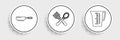 Set line Measuring cup, Frying pan and Crossed fork and spoon icon. Vector