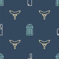 Set line Meat chopper, Sausage on the fork and Salt on seamless pattern. Vector