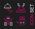 Set line Mechanical robot hand, Mars rover, Robotic arm on factory and Waiter icon. Vector