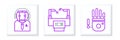 Set line Mechanical robot hand, Worker and Assembly line icon. Vector