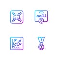 Set line Medal, Financial growth increase, Target and Key performance indicator. Gradient color icons. Vector Royalty Free Stock Photo