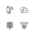 Set line Medal, Racing traffic light, Car muffler and helmet icon. Vector