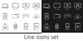 Set line Medical book, Cloud download, Monitor with dollar, Chat, Setting smartphone, Laptop and gear, Like heart and