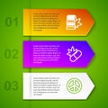 Set line Medical bottle with marijuana, pills, Peace and Marijuana or cannabis leaf. Business infographic template