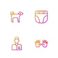 Set line Medical rubber gloves, Veterinarian doctor, Dog and Diaper for dog. Gradient color icons. Vector Royalty Free Stock Photo