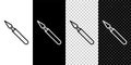 Set line Medical surgery scalpel tool icon isolated on black and white background. Medical instrument. Vector